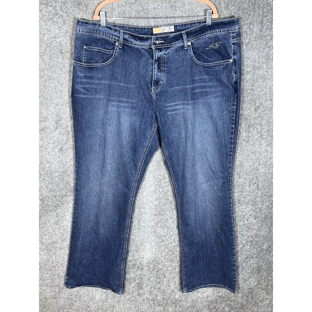 Vintage Mecca‎ Femme Bootcut Jeans Womens Size 22W Blue Embellished Pockets